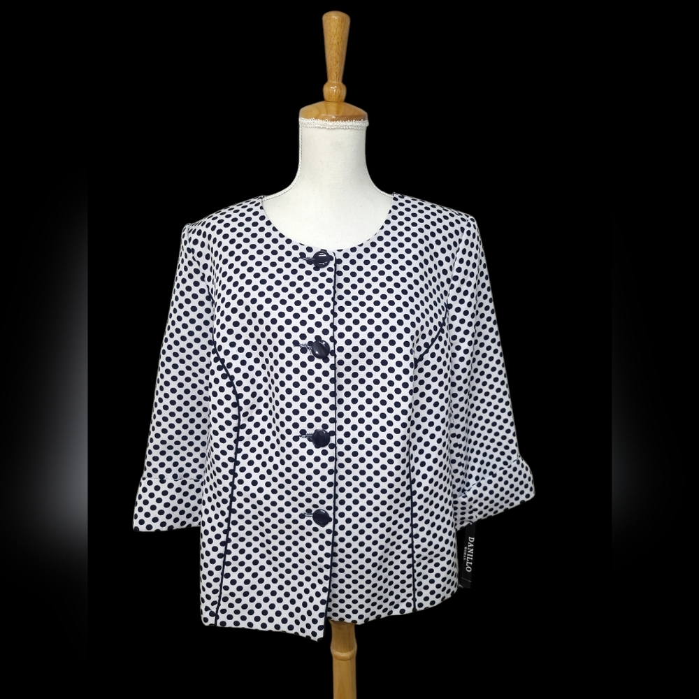 DANILLO BLAZER WOMENS SIZE 16W BLUE WHITE POLKA-DOT - Picture 1 of 11